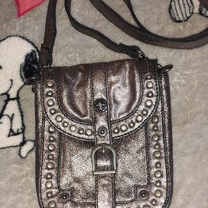 Metallic Shoulder Bag with Pearl Accents